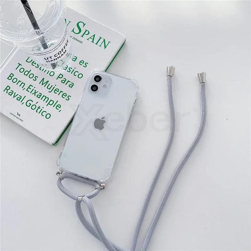 Necklace Lanyard Strap Chain Phone Case For iPhone 16 15 14 13 Pro Max 12 11 XS X XR Mini 7 8 Plus Transparent Soft Rope Cover