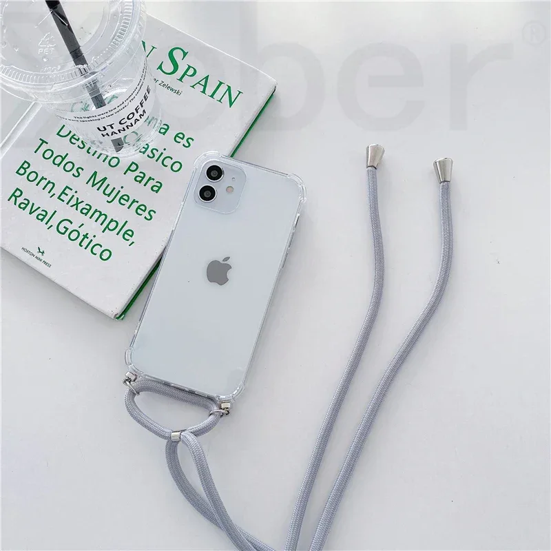Necklace Lanyard Strap Chain Phone Case For iPhone 16 15 14 13 Pro Max 12 11 XS X XR Mini 7 8 Plus Transparent Soft Rope Cover