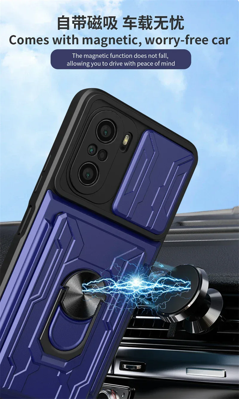 For xiaomi poco f3 case slide card camera armor phone case for pocophone little poco f3 f 3 pocof3 f3poco car holder back cover