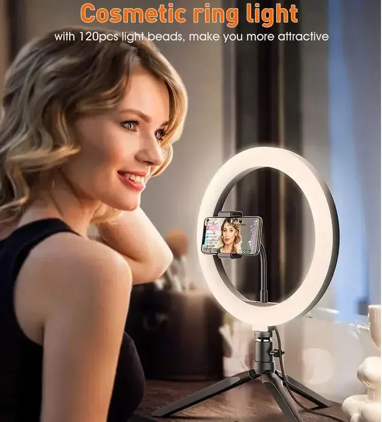 10" 26cm LED Selfie Ring Light Photography Video Light RingLight Phone Stand Tripod Fill Light Dimmable Lamp Trepied Streaming