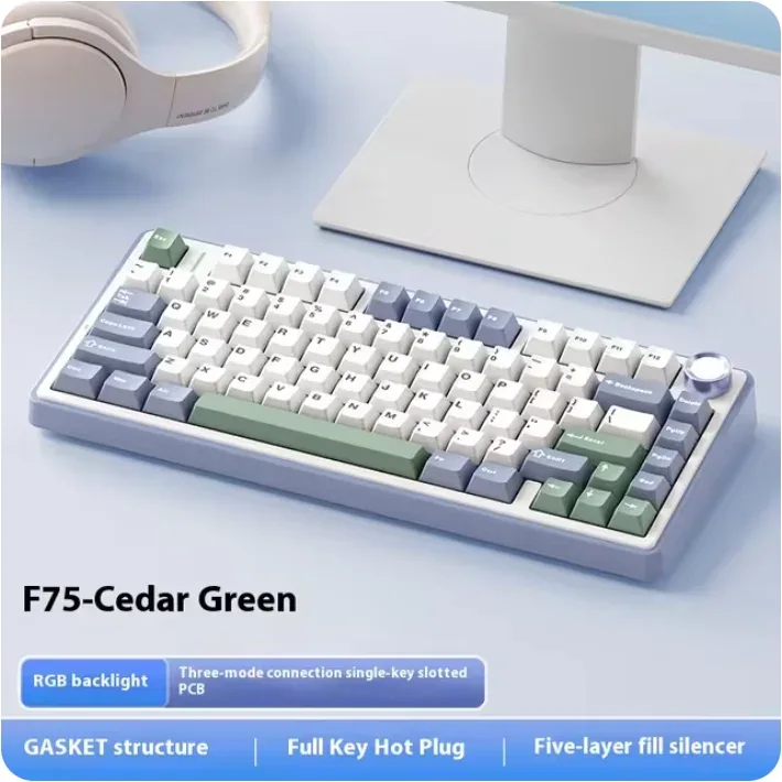 AULA F75 Mechanical Keyboard Wired/2.4G Wireless/Bluetooth RGB PBT 75% Layout OEM Profile Gasket Customized Pc Gaming Keyboard