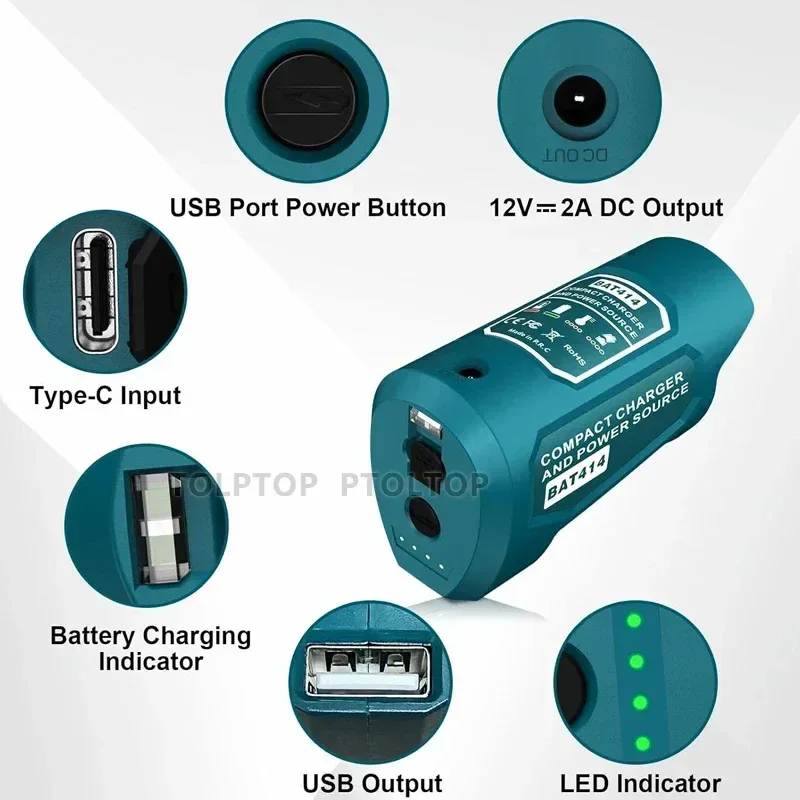 Charger Converter USB Power Adapter Phone Charger Adapter For Milwaukee For Makita For Bosch 12V Battery 12V DC Output Port