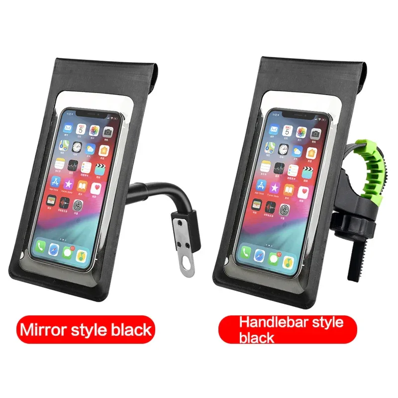 Bike Holder Waterproof Pouch Bag Bicycle Phone Case TPU Touchscreen with Rain Cover Handlebar Mirror Motorcycle Stand Mount