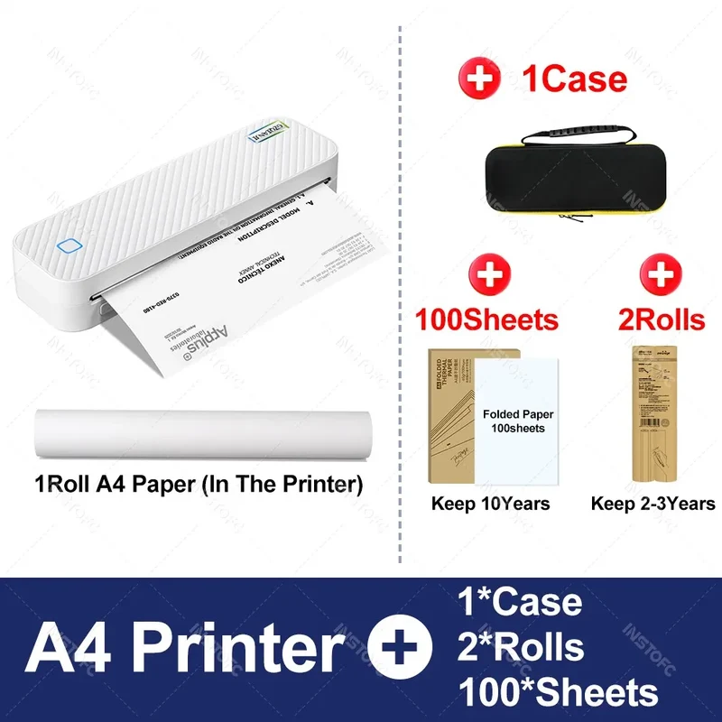 Wireless Mini A4 Thermal Printer Inkless Portable Bluetooth Mobile Phone Photo Document Printer For Office/Work/Home Use