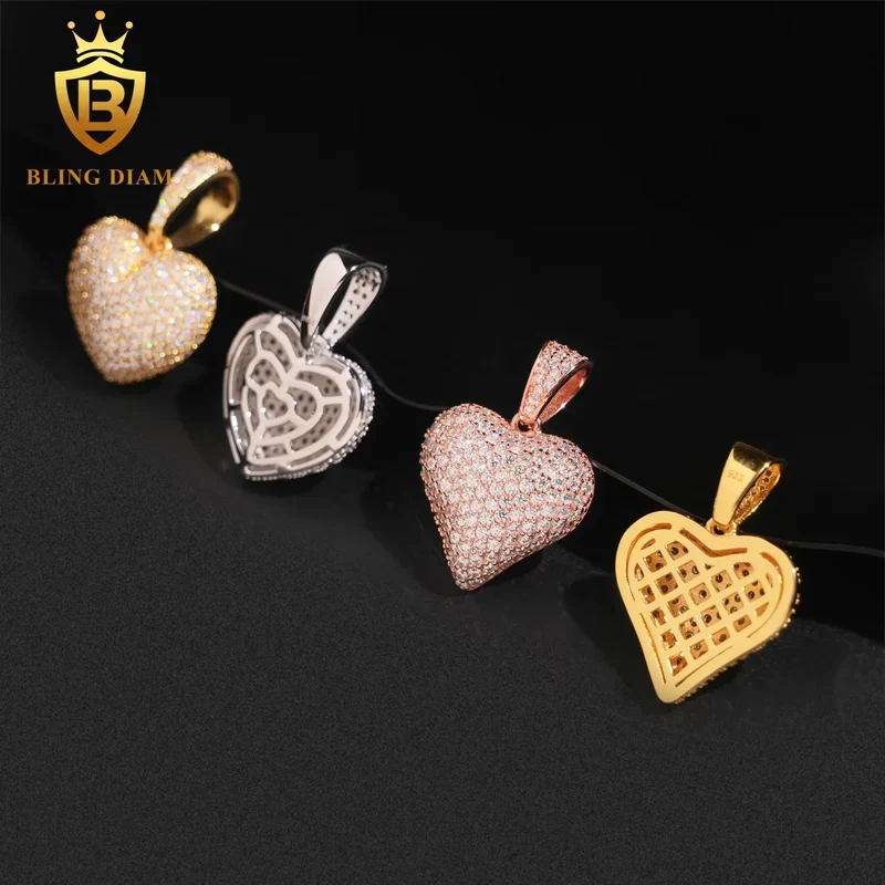 USA Stock New Arrivals Hip Hop Moissanite Jewelry 925 Sterling Silver Gold Plated Iced Out Heart Pendant Men Women