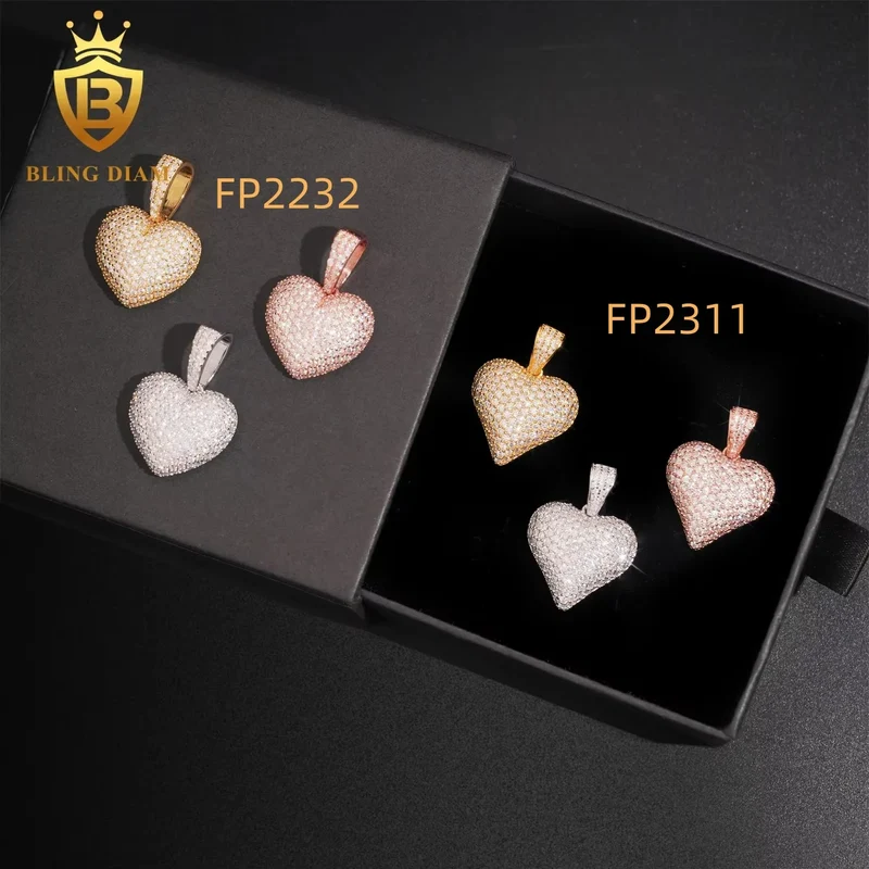 USA Stock New Arrivals Hip Hop Moissanite Jewelry 925 Sterling Silver Gold Plated Iced Out Heart Pendant Men Women