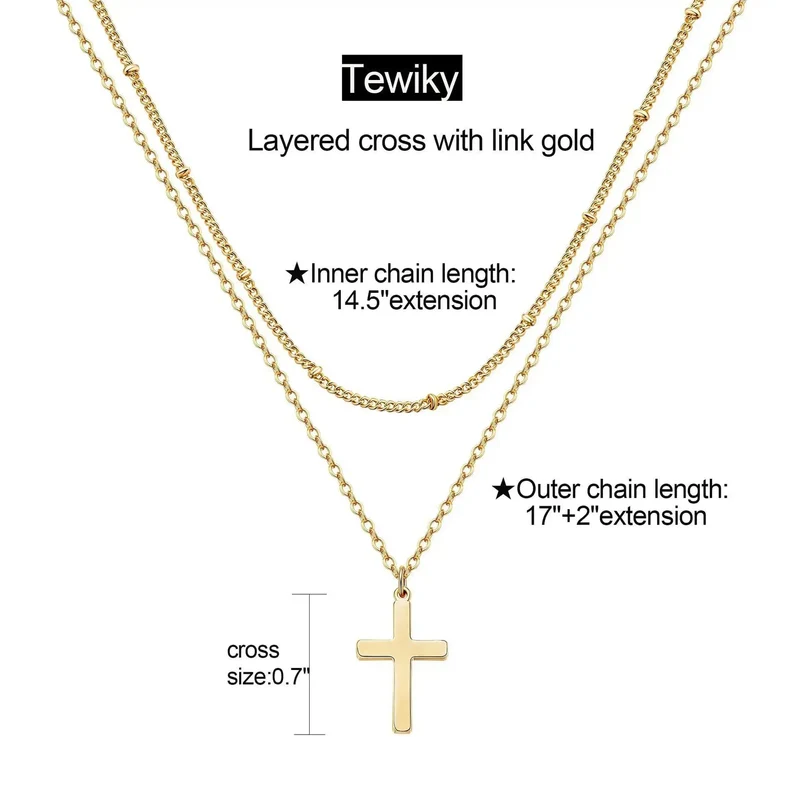 Simple Stainless Steel Cross Chain Clip Bead Necklace Stainless Steel Double Layer Cross Multi-Layer Necklace Women