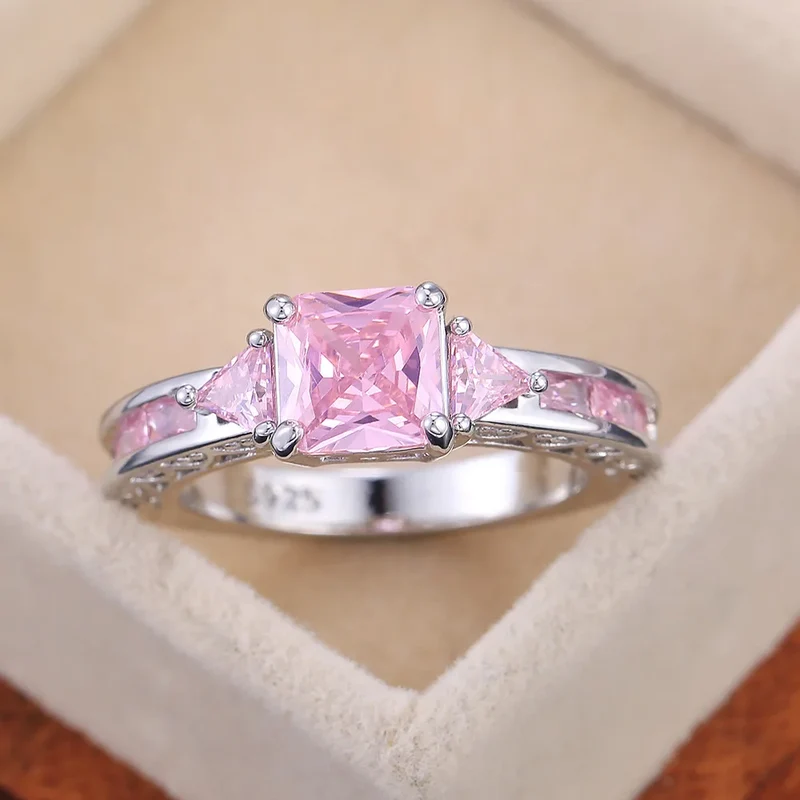 H170 Princess Cut Moissanite Ring 925 Silver Prong Setting Crown Design Engagement Band For Women