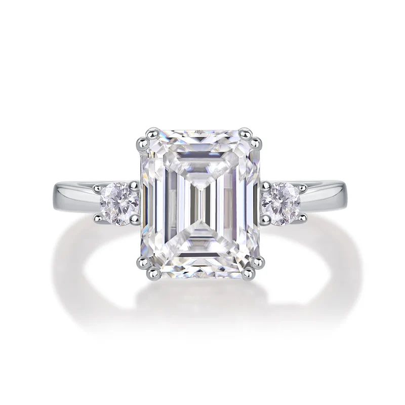 Luxury Female S925 Sterling Silver Moissanite Ring Women Emerald Cut Engagement Ring Fine Jewelry Ring