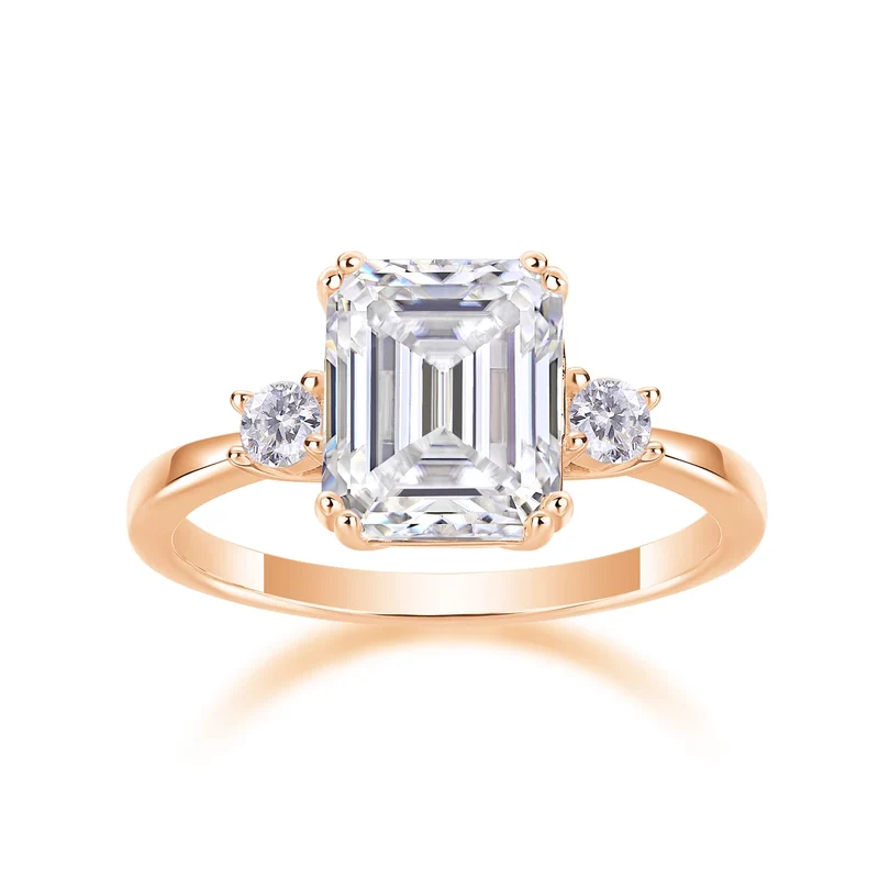 Luxury Female S925 Sterling Silver Moissanite Ring Women Emerald Cut Engagement Ring Fine Jewelry Ring