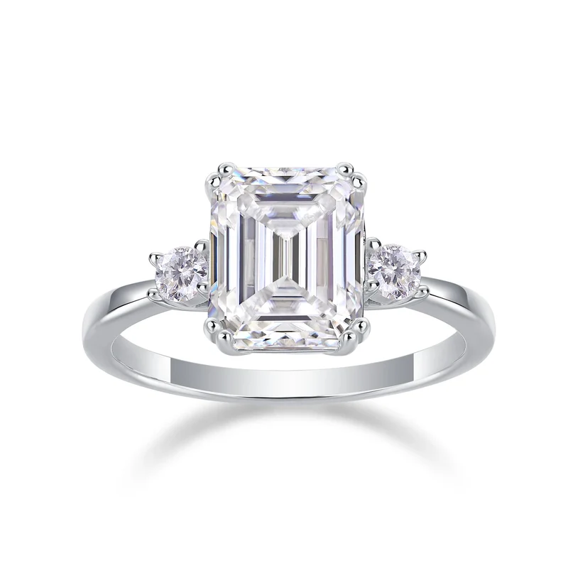 Luxury Female S925 Sterling Silver Moissanite Ring Women Emerald Cut Engagement Ring Fine Jewelry Ring