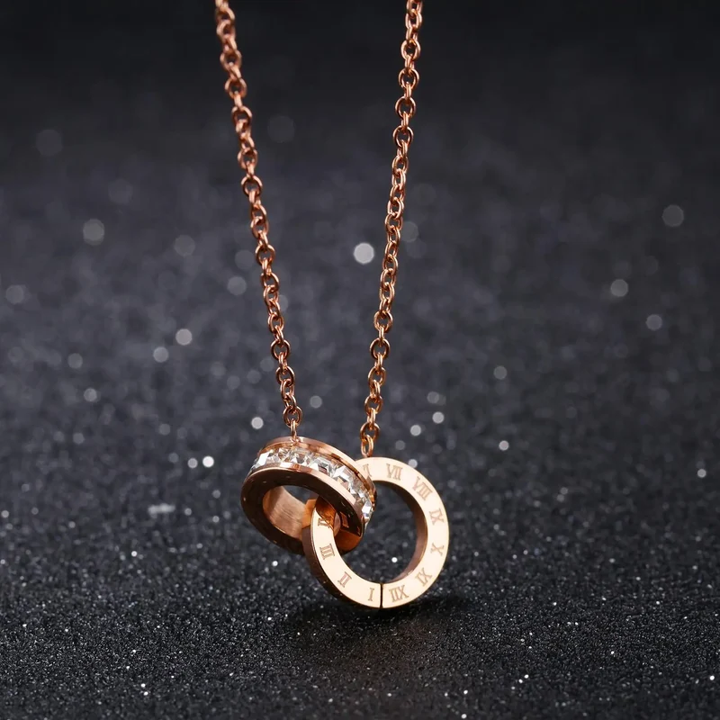 AAA Zircon Stone Stainless Steel Pendant Necklace Non-fading Simple Light Luxurious Clavicle Necklace for Women Gift