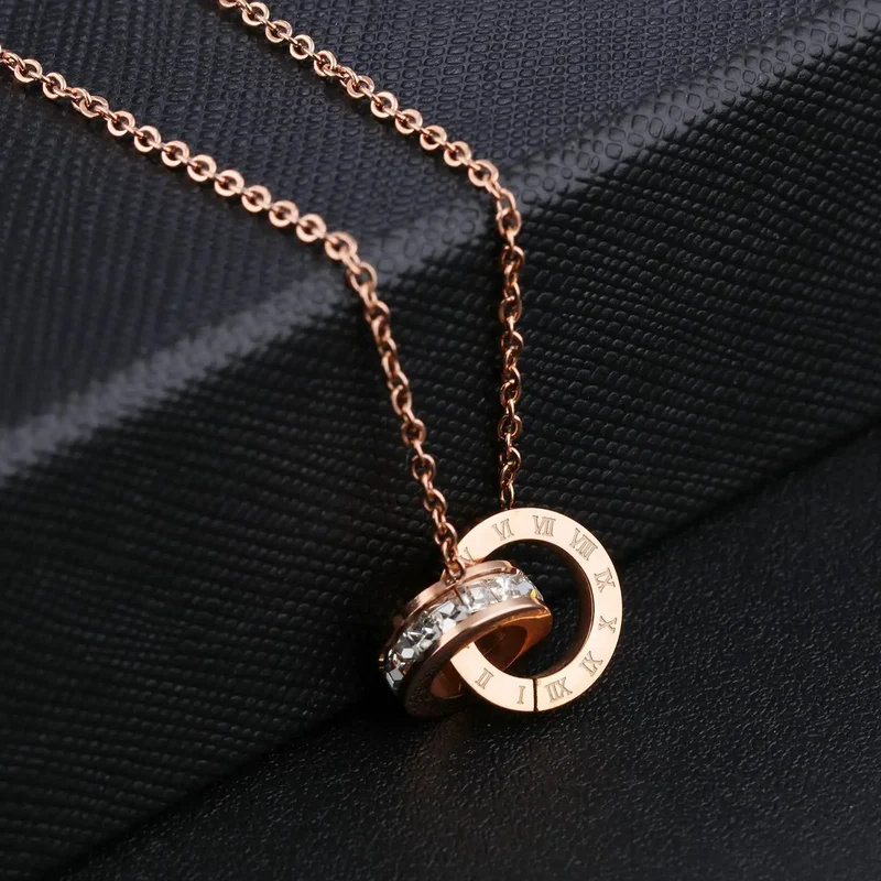 AAA Zircon Stone Stainless Steel Pendant Necklace Non-fading Simple Light Luxurious Clavicle Necklace for Women Gift