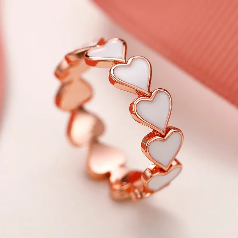 F1575 Rose Gold Plated Heart Ring For Women Cute Daily Jewelry Valentines Day Gift Alloy Fashion Ring Size 6