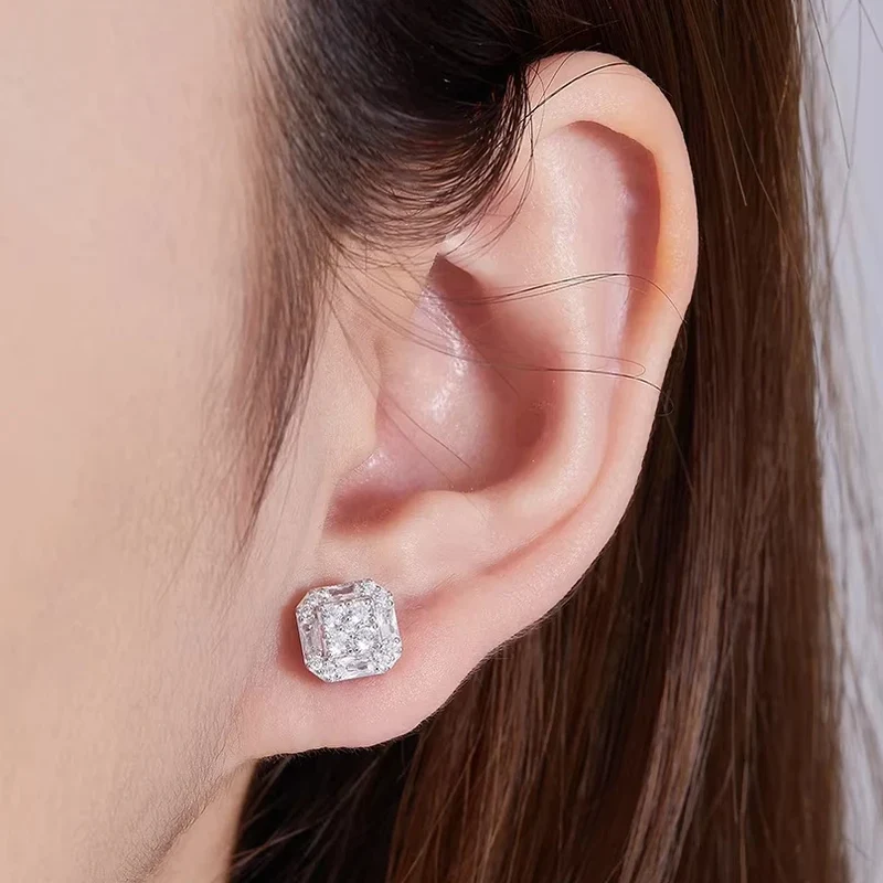 Wholesale Luxury Lab Grown Diamond Earrings Rhodium S925 Sterling Silver Fine VVS Moissanite Women Stud Earrings