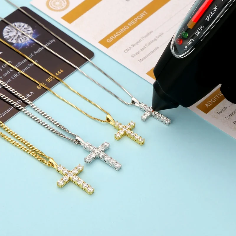 USA Stock VVS Moissanite Pendant Christian Gifts 925 Sterling Silver Reiligous Crucifix Jewelry Women Men Cross Diamond Necklace