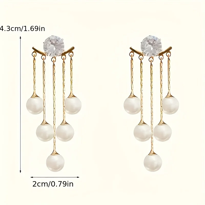1 Pair Elegant Long Tassel Earrings for Women, Golden-Tone Alloy with Rhinestone and Accents, Dangle Earrings for Daily Wear