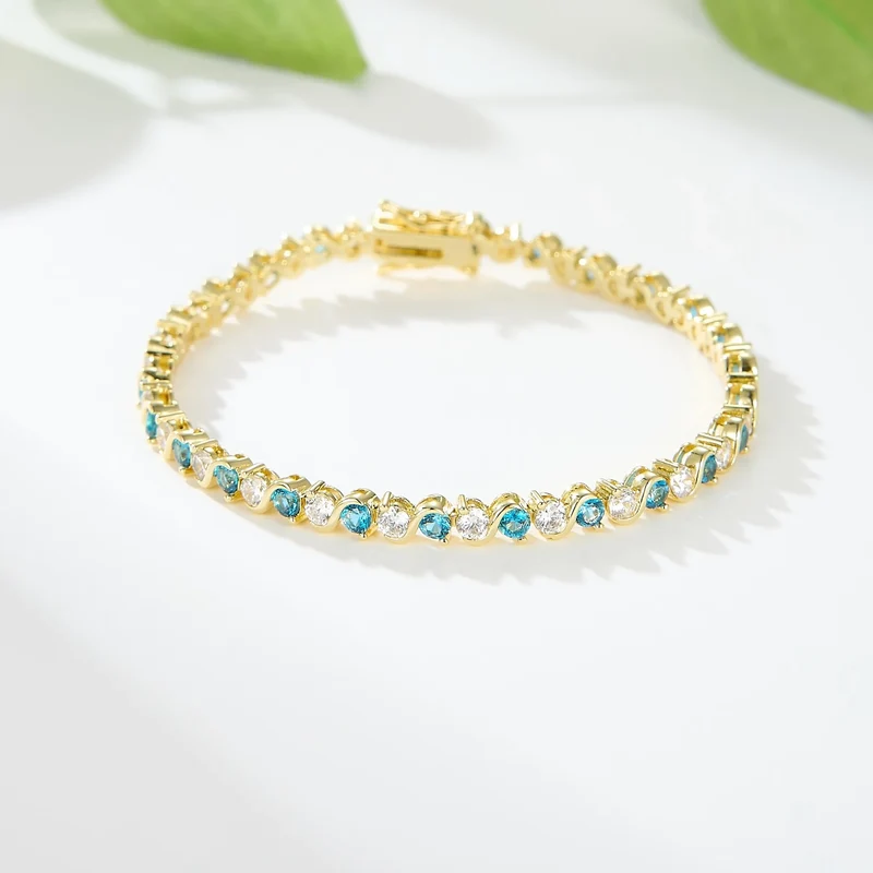 High Quality Gold Plated Chain Bracelet Women's Fashion Link Bracelet 14K Gold CZ Zirconia Color Zircon Women Tennis Bracelet
