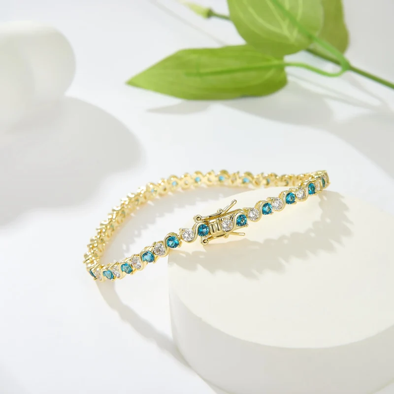 High Quality Gold Plated Chain Bracelet Women's Fashion Link Bracelet 14K Gold CZ Zirconia Color Zircon Women Tennis Bracelet