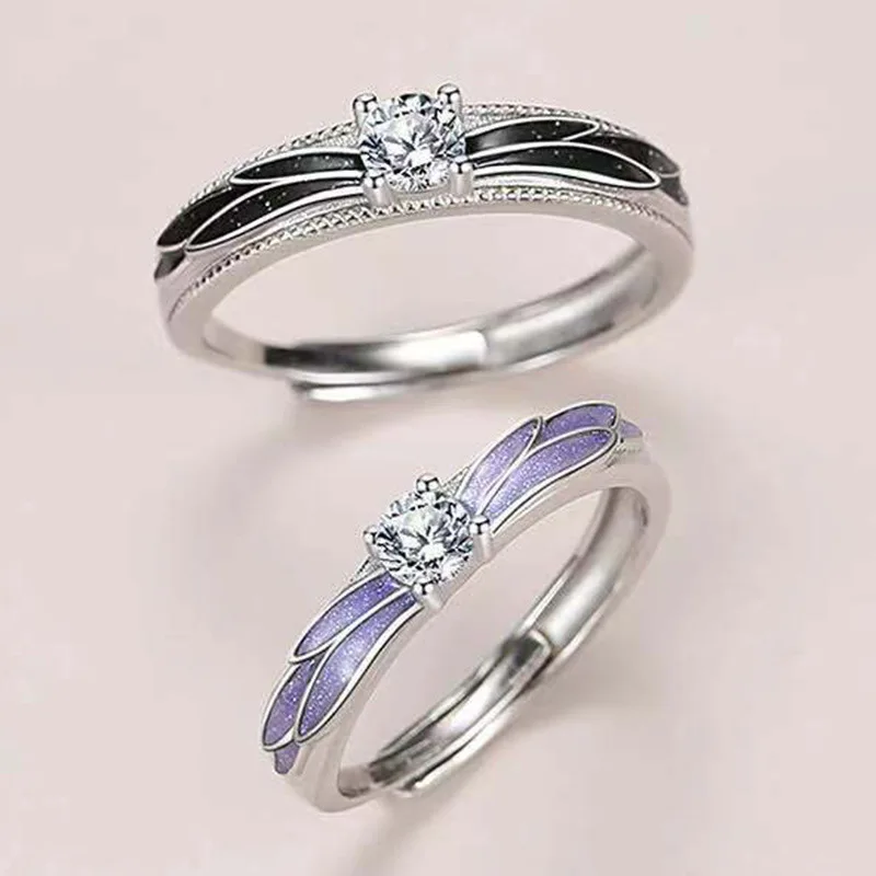 F1052 Wings Design Engagement Ring For Women Cubic Zirconia Prong Setting Lab Created Round Stone Fashion Rings