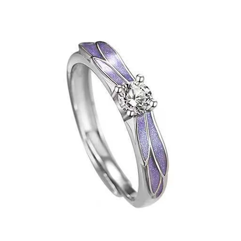 F1052 Wings Design Engagement Ring For Women Cubic Zirconia Prong Setting Lab Created Round Stone Fashion Rings