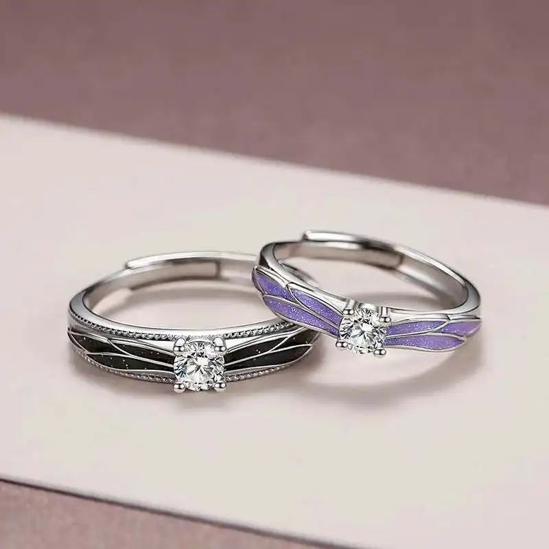 F1052 Wings Design Engagement Ring For Women Cubic Zirconia Prong Setting Lab Created Round Stone Fashion Rings