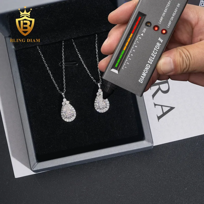 Hot Sale VVS Moissanite Iced Out Jewelry 925 Silver Waterdrop Diamond Necklace Women Pass Diamond Tester Hip Hop with GRA
