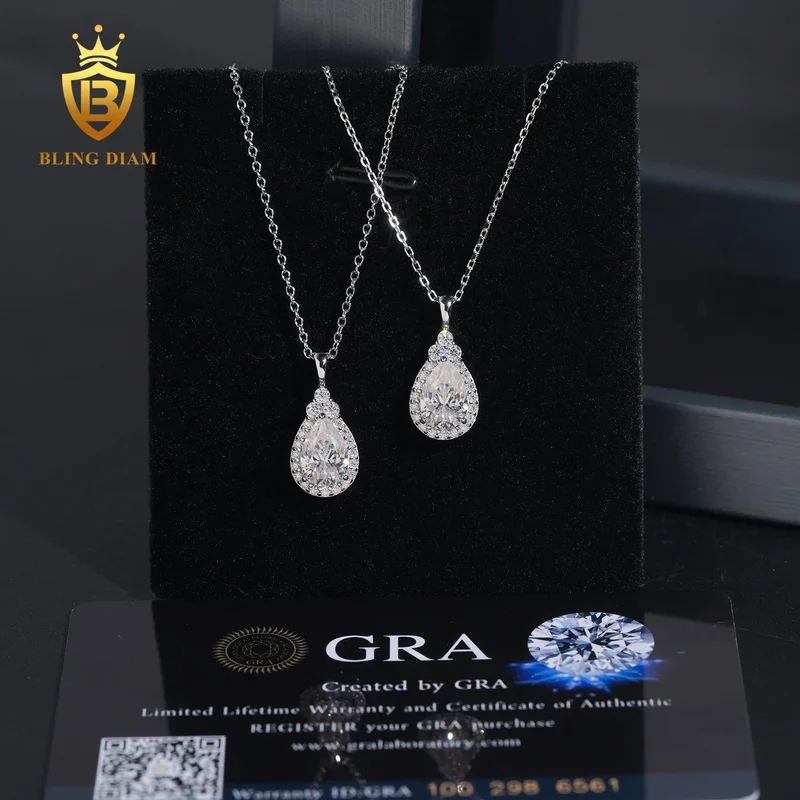 Hot Sale VVS Moissanite Iced Out Jewelry 925 Silver Waterdrop Diamond Necklace Women Pass Diamond Tester Hip Hop with GRA