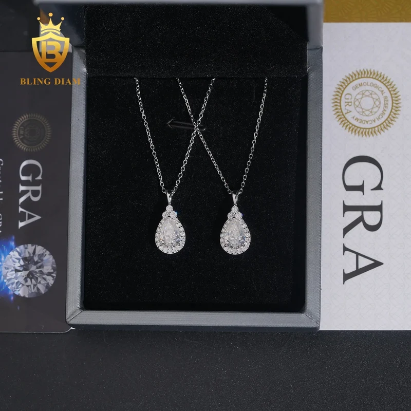 Hot Sale VVS Moissanite Iced Out Jewelry 925 Silver Waterdrop Diamond Necklace Women Pass Diamond Tester Hip Hop with GRA