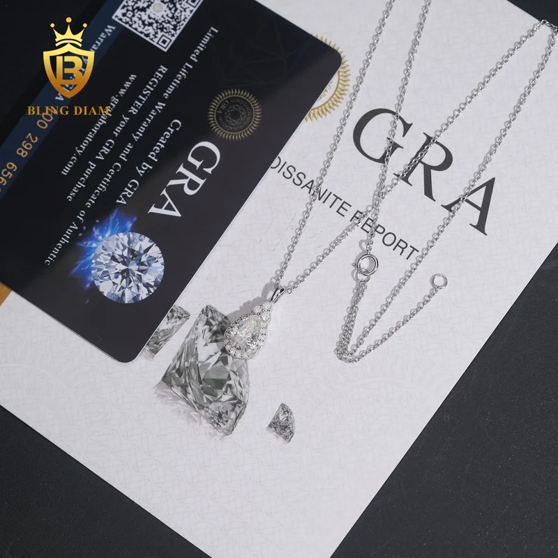 Hot Sale VVS Moissanite Iced Out Jewelry 925 Silver Waterdrop Diamond Necklace Women Pass Diamond Tester Hip Hop with GRA