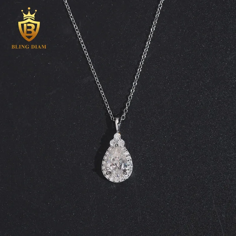 Hot Sale VVS Moissanite Iced Out Jewelry 925 Silver Waterdrop Diamond Necklace Women Pass Diamond Tester Hip Hop with GRA