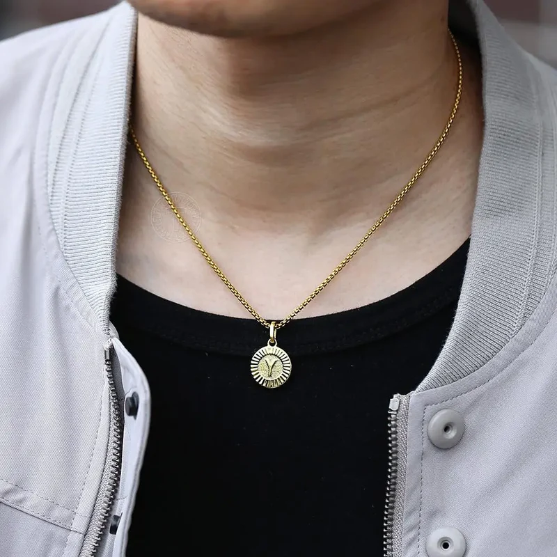 Initial Letter Pendant Necklaces Round Charm Stainless Steel Box Link Chain for Women Men Jewelry Gift