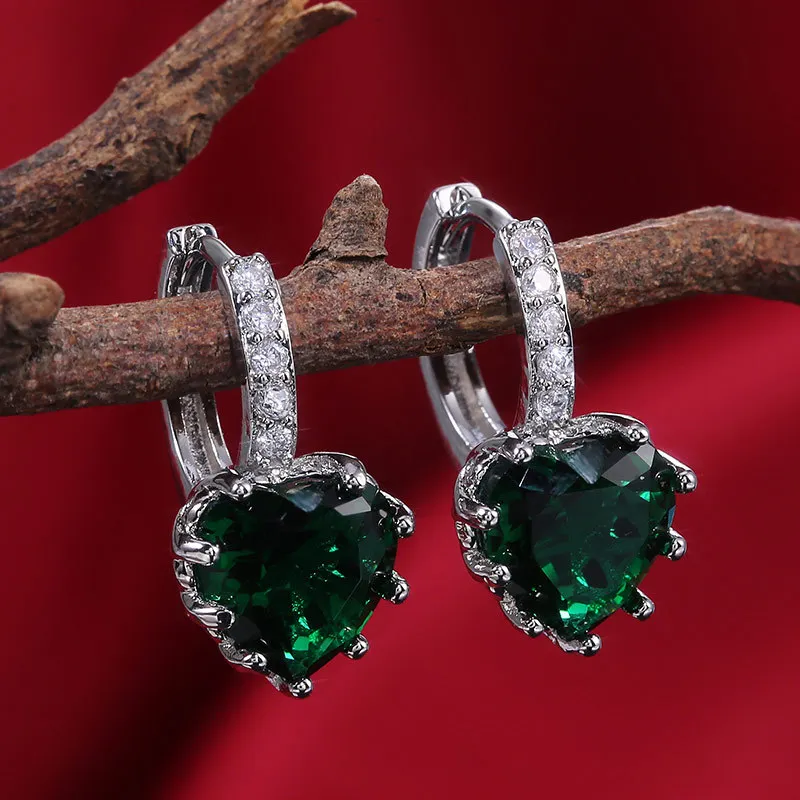 Romantic Heart Crystal Drop Earrings For Women Zinc Alloy Claw Setting Everyday Wear Blue Rhinestone Jewelry
