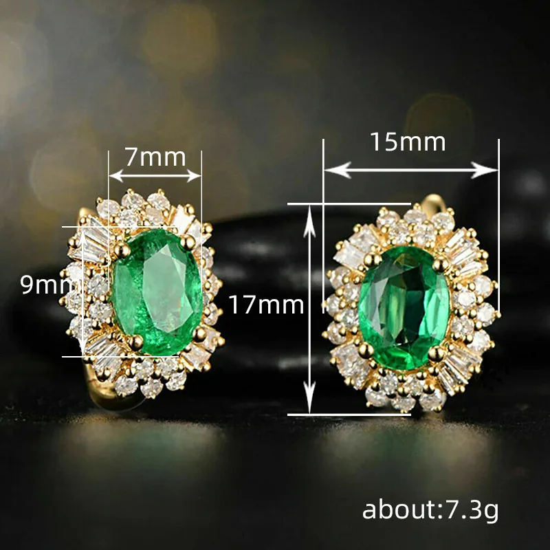 Classic Green Gemstone Stud Earrings Silver Flower Design Wedding Jewelry Women Pear Cut Diamonds Claw Setting