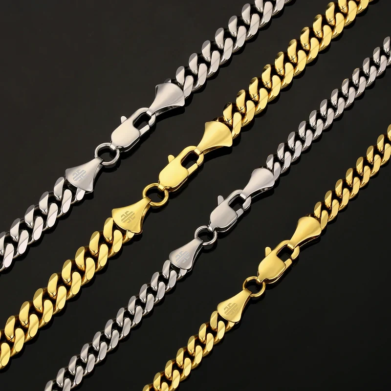 USA Free Shipping Real 8mm 14k Gold Plated Miami Cuban Link Chain Women Gifts Jewelry Stainless Steel Waterproof Mens Necklace