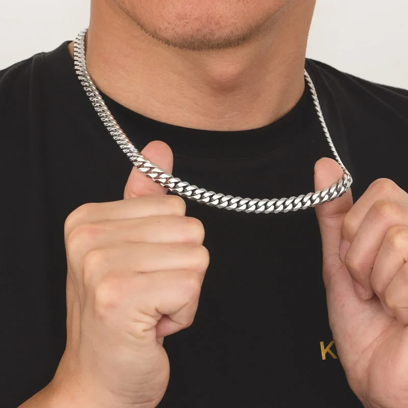 USA Free Shipping Real 8mm 14k Gold Plated Miami Cuban Link Chain Women Gifts Jewelry Stainless Steel Waterproof Mens Necklace