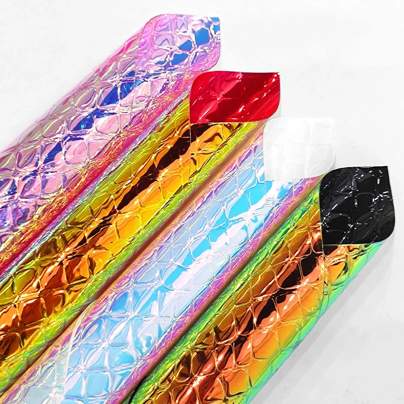 30cmx135cm Roll Holographic Stone Embossed Pattern Faux Leather Leatherette Fabric Synthetic Leather for Making Bag Shoes Craft
