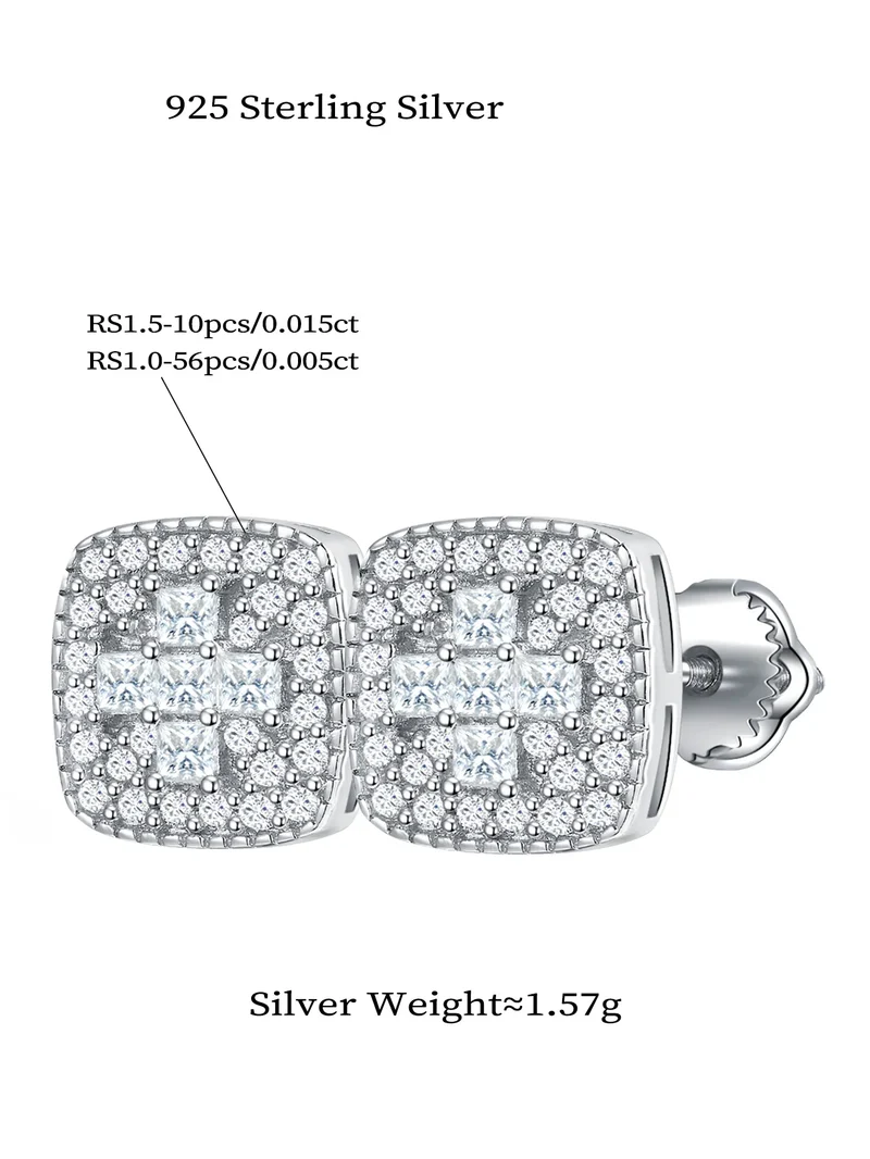 Hot Selling Cushion Cut Moissanite Diamond Stud Ring and Square Earrings Trendy Unisex Gift for Women Men Anniversary Party