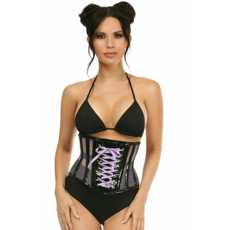 TD Top Drawer Patent Fishnet Underbust Corset for Women Premium Quality Womens Underwear