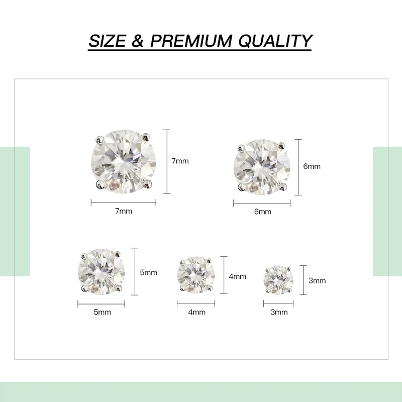 Classic Rhodium Plated S925 Sterling Silver Stock Earrings Luxury Round VVS Moissanite Lab Grown Diamond Women Stud Earrings