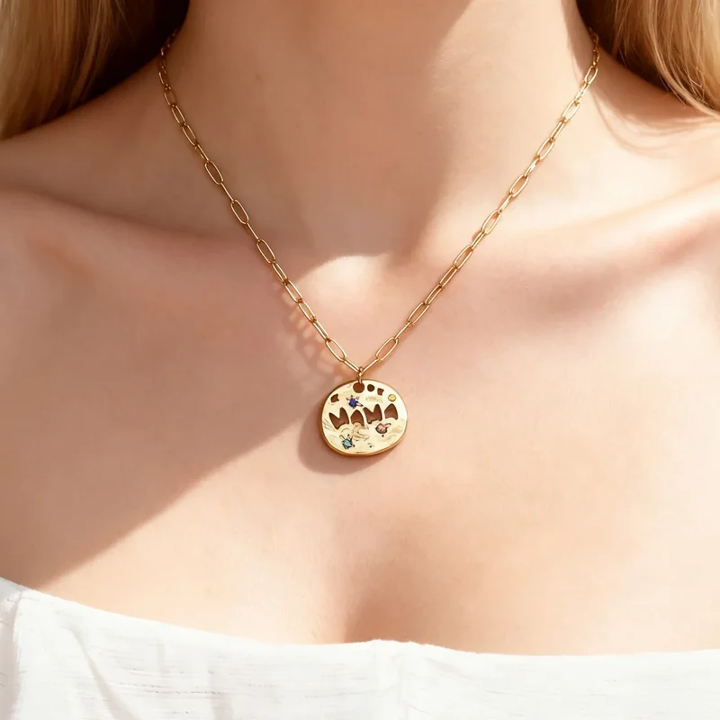 Mother's Day Thanksgiving Pendant Necklace Colorful Full Zircon Irregular Round Letter Mama Stainless Steel Paperclip Necklace