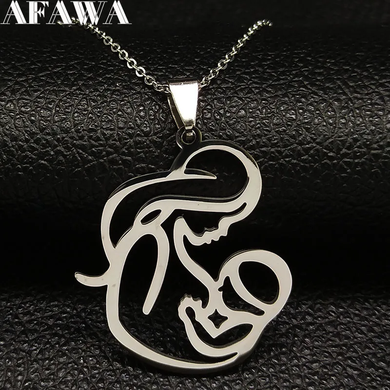 Family Love Mom BABY Breast Milk Pendant Necklace Women Stainless Steel Silver Color Chain Jewelry Mother's Day Gift N435S01