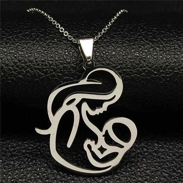 Family Love Mom BABY Breast Milk Pendant Necklace Women Stainless Steel Silver Color Chain Jewelry Mother's Day Gift N435S01