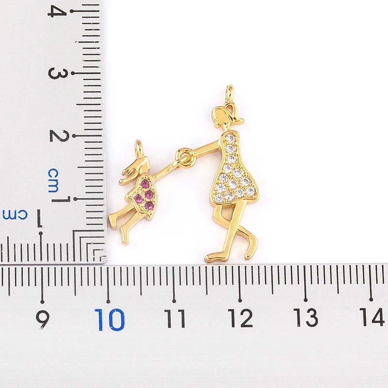 Nidin Exquisite Gold Plated Mom Daughter Necklace Girl Boy Pendant Chain Choker Cubic Zirconia Jewelry Mother's Day Gift