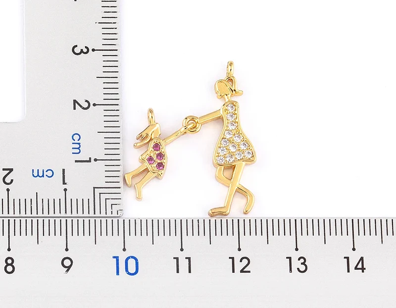 Nidin Exquisite Gold Plated Mom Daughter Necklace Girl Boy Pendant Chain Choker Cubic Zirconia Jewelry Mother's Day Gift