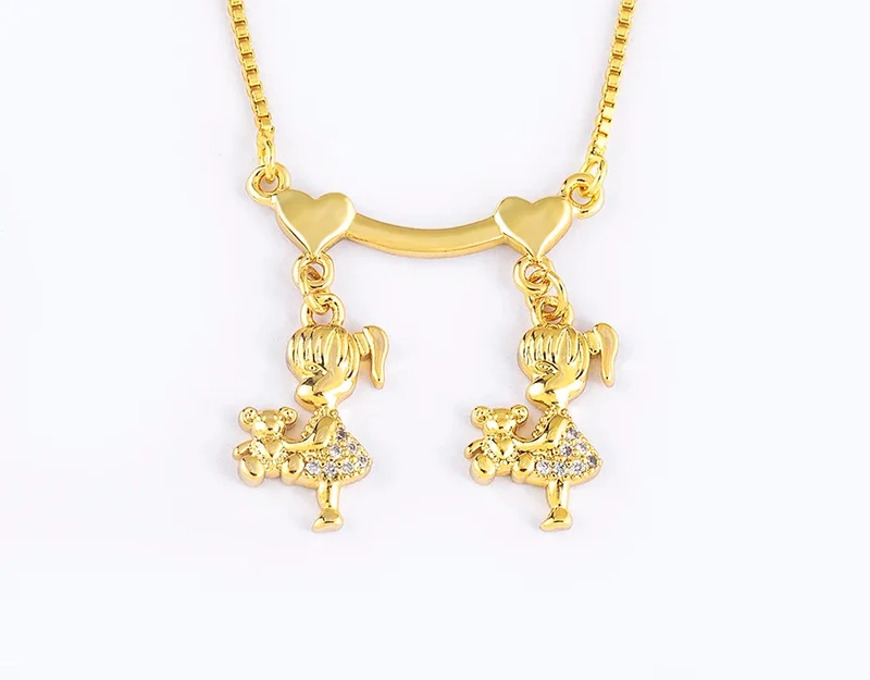 Nidin Exquisite Gold Plated Mom Daughter Necklace Girl Boy Pendant Chain Choker Cubic Zirconia Jewelry Mother's Day Gift
