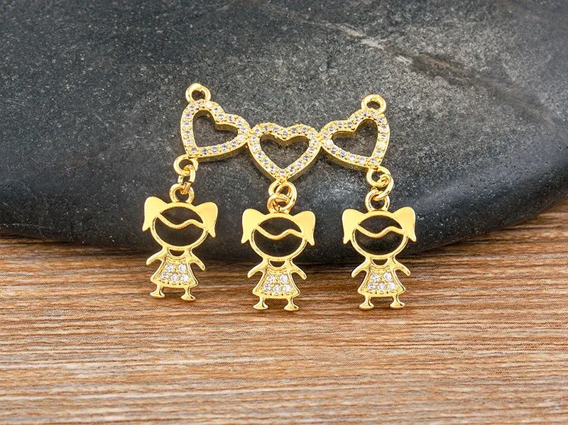 Nidin Exquisite Gold Plated Mom Daughter Necklace Girl Boy Pendant Chain Choker Cubic Zirconia Jewelry Mother's Day Gift
