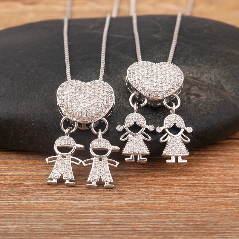 New Trendy Classic Design Shiny Crystal Zircon Charm Boy/Girl Pendant Necklaces For Women Mother's Day Chain Choker Jewelry Gift