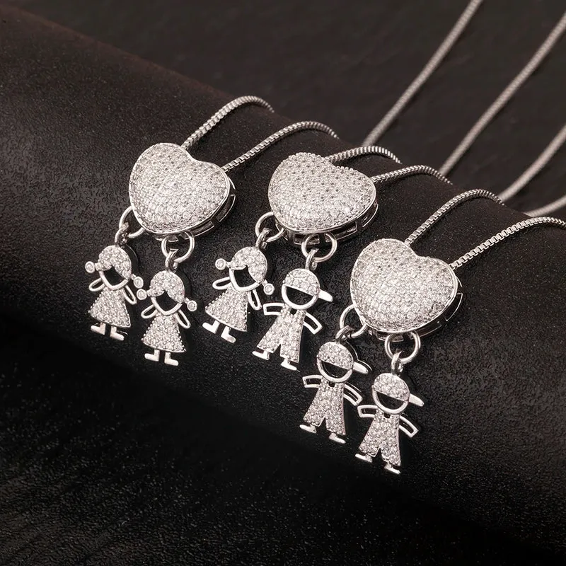 New Trendy Classic Design Shiny Crystal Zircon Charm Boy/Girl Pendant Necklaces For Women Mother's Day Chain Choker Jewelry Gift