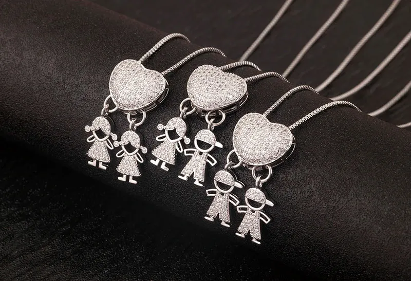 New Trendy Classic Design Shiny Crystal Zircon Charm Boy/Girl Pendant Necklaces For Women Mother's Day Chain Choker Jewelry Gift